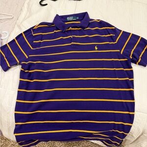 Polo by Ralph Lauren Men's Purple and Yellow Striped Polo Shirt